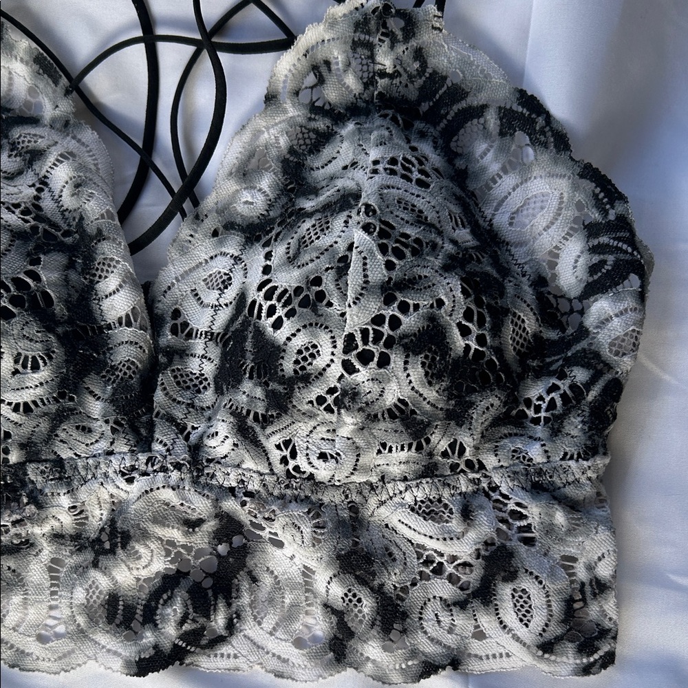 PINK Victoria's Secret Black and White Tie Dye Lace Bralette Bra XL - Picture 3 of 12